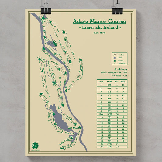 Adare Manor Course Map Print Designed by Lay of the Links