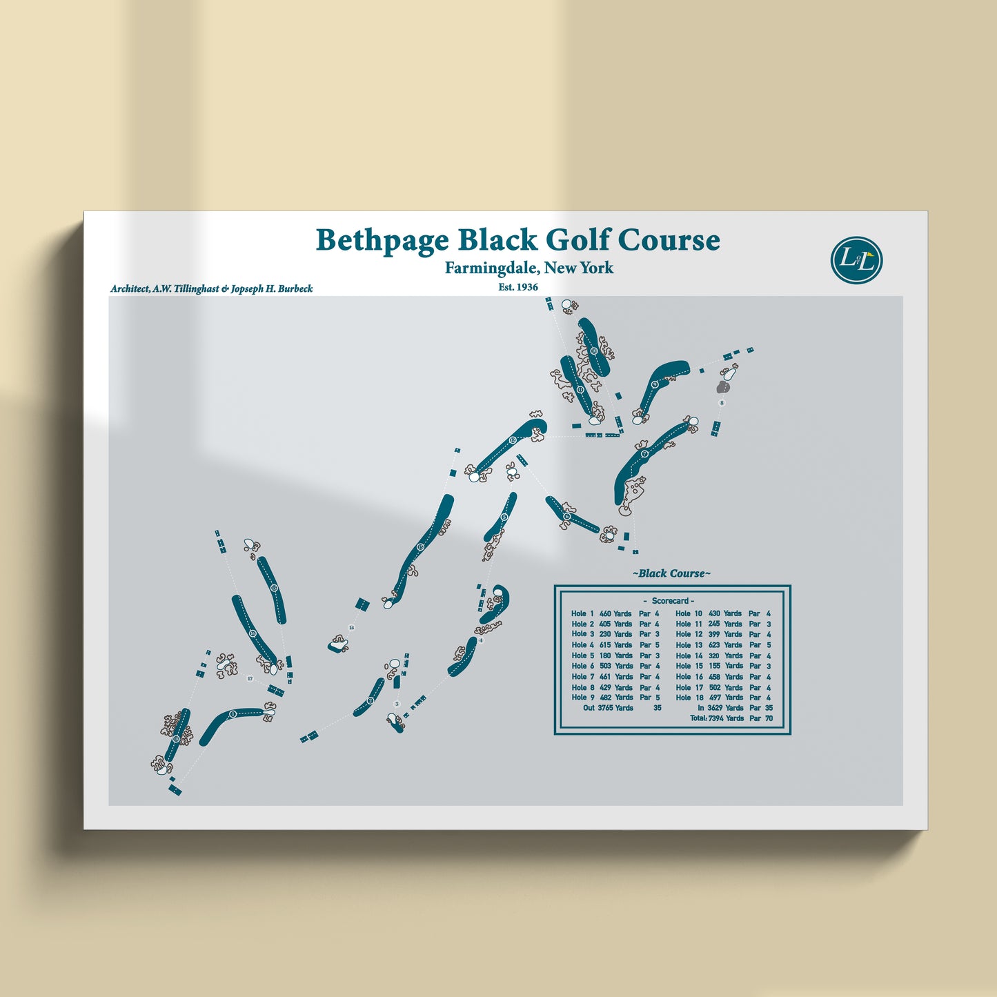 Bethpage Black Golf Course Map Print - Legacy Series - Unframed