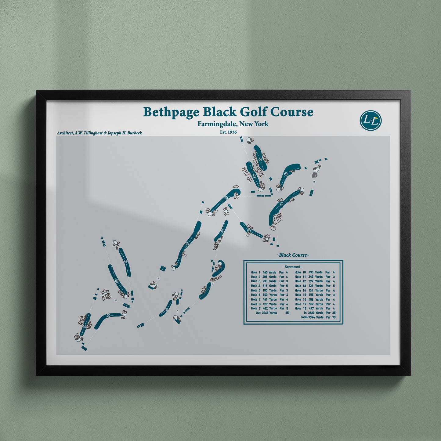Bethpage Black Golf Course Map Print - Legacy Series - Black Frame