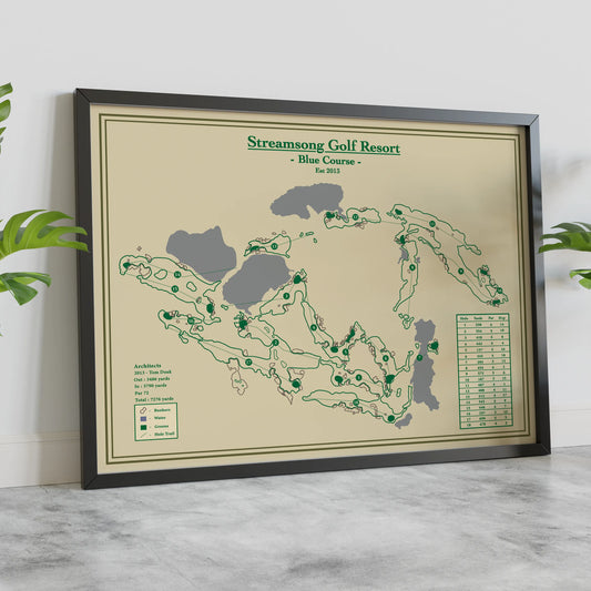 Blue Course Streamsong Golf Course Map Print designed by lay of the links
