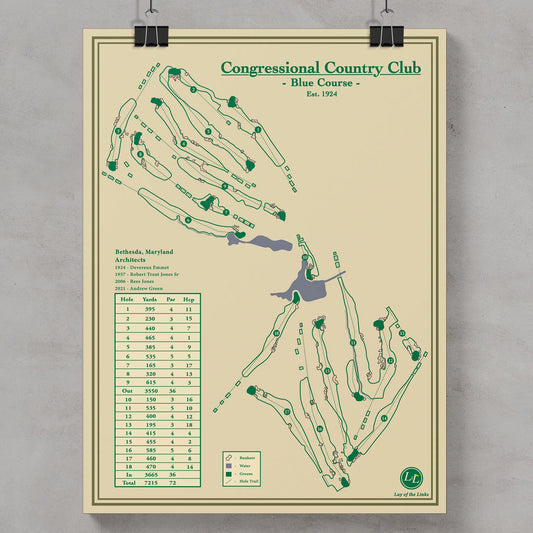 Congressional Country Club Course Map Print - Golf Art