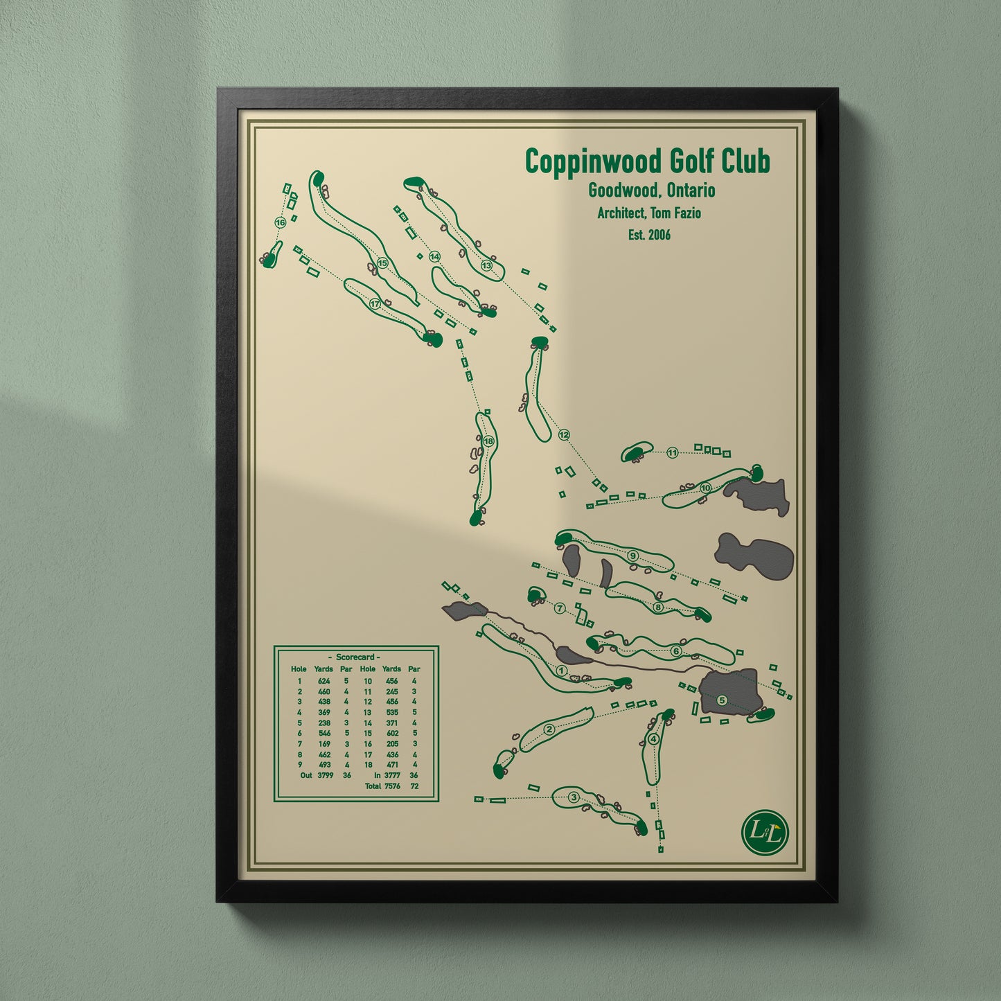 Course Map of Coppinwood Golf Club - Black Frame - Blueprint Series