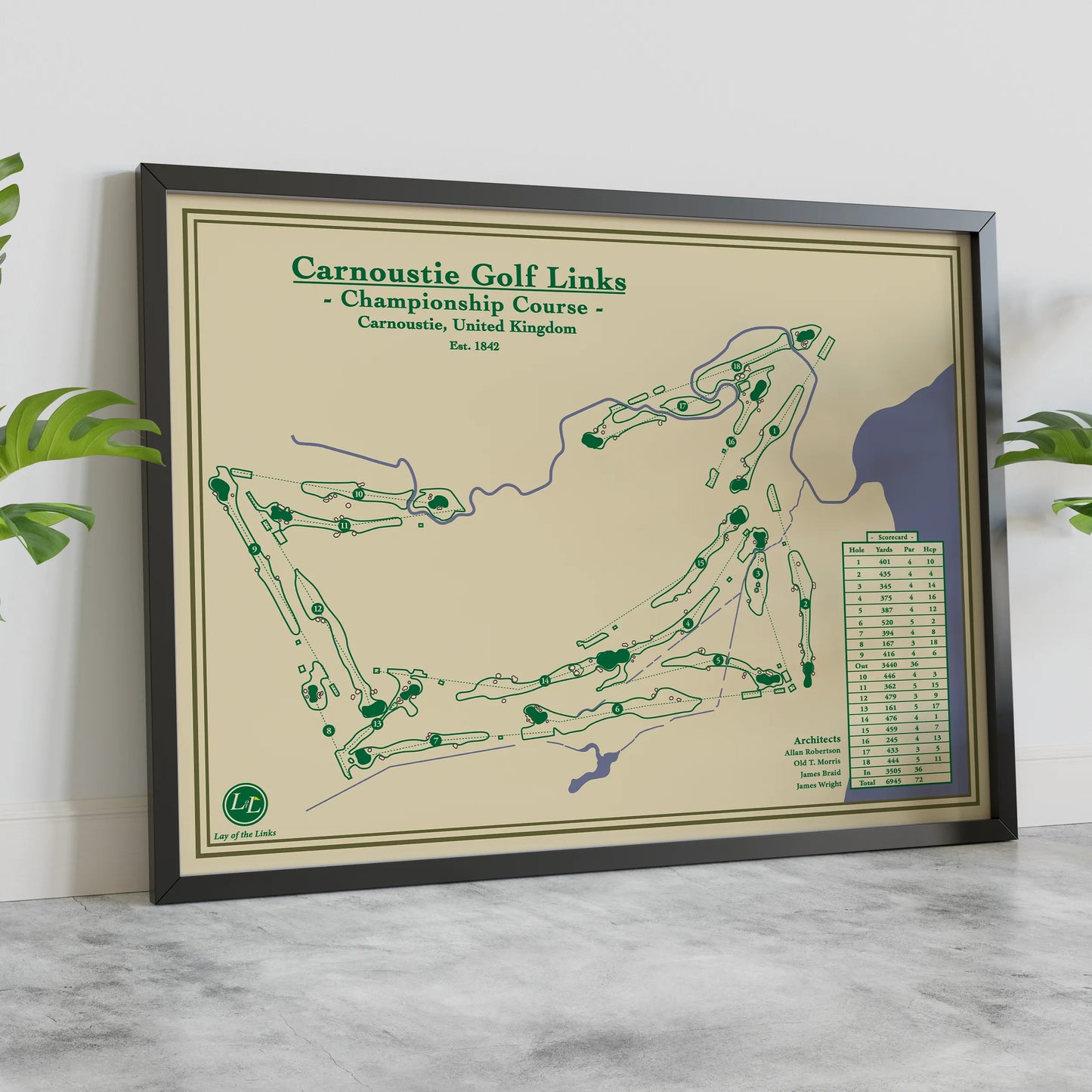 Carnoustie Golf Links Course Map Designed by Lay of the Links