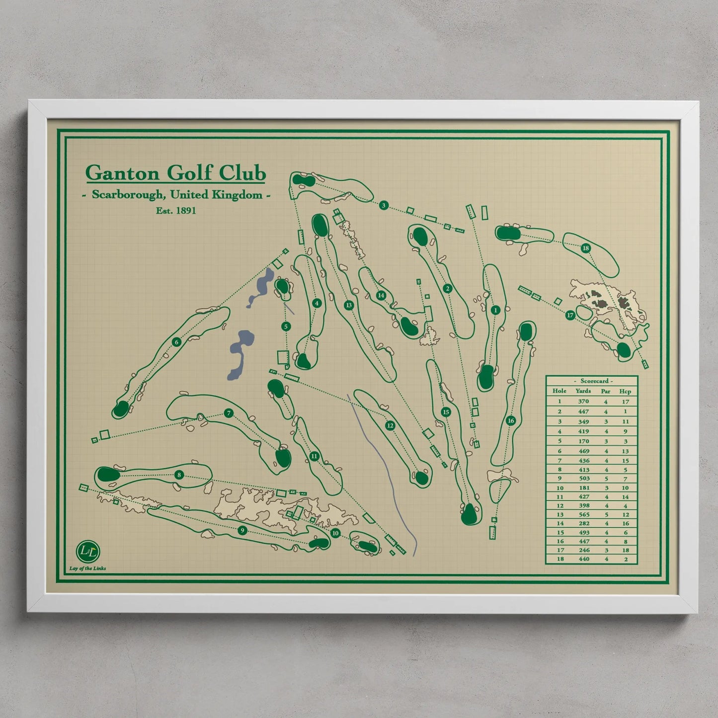 Ganton Golf Club, Scarborough, United Kingdom - Golf Map Blueprint Art