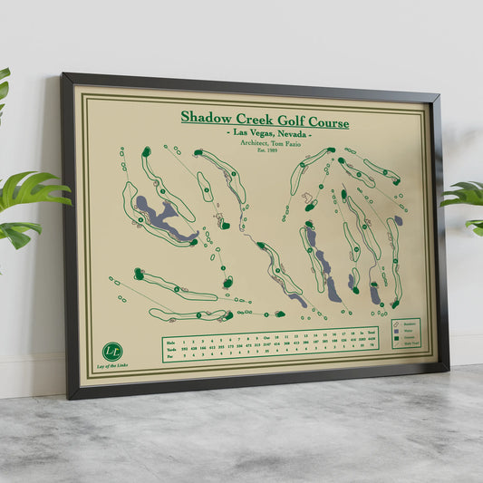 Shadow Creek Golf Course Map Blueprint, Nevada Golf Art