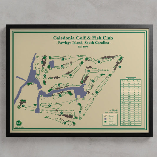 Caledonia Golf & Fish Club course map print on Pawleys Island, South Carolina.