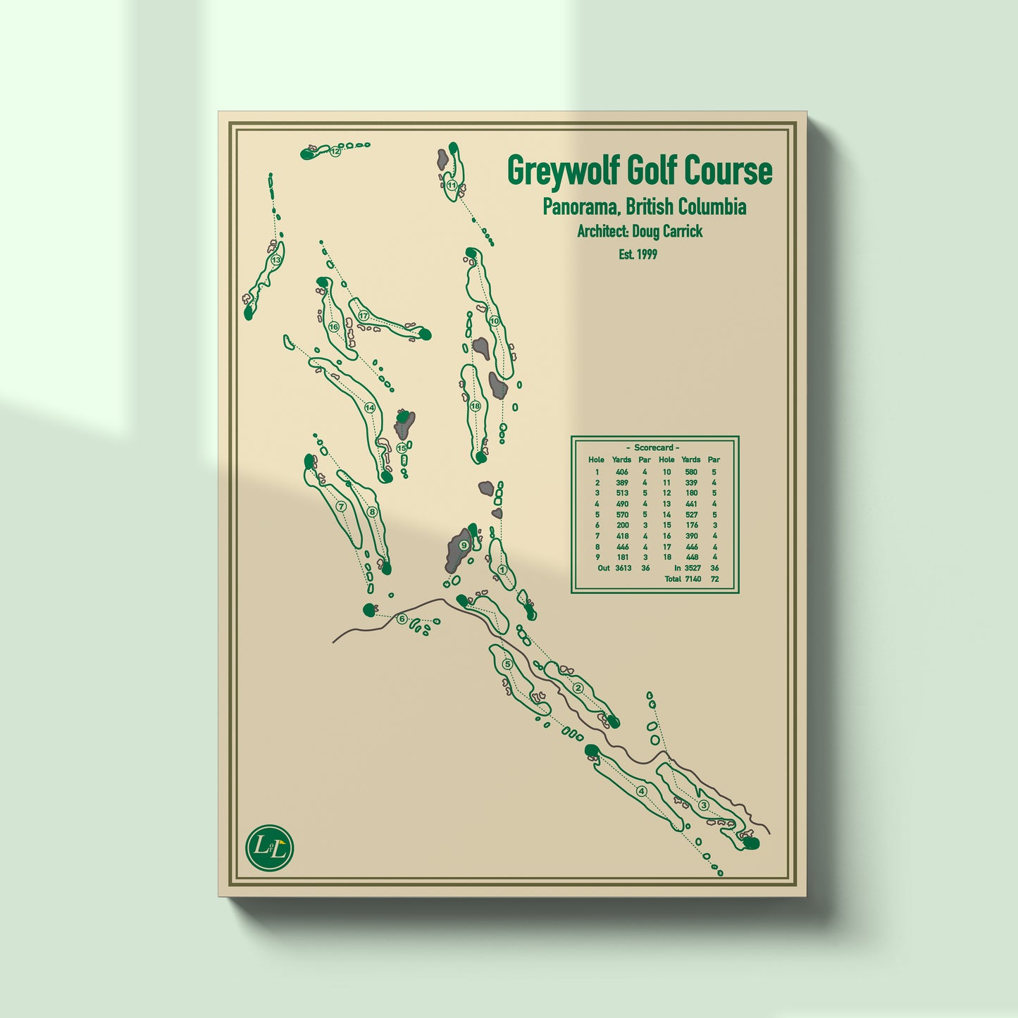 Unframed Course map of Greywolf Golf Course - Blueprint Series