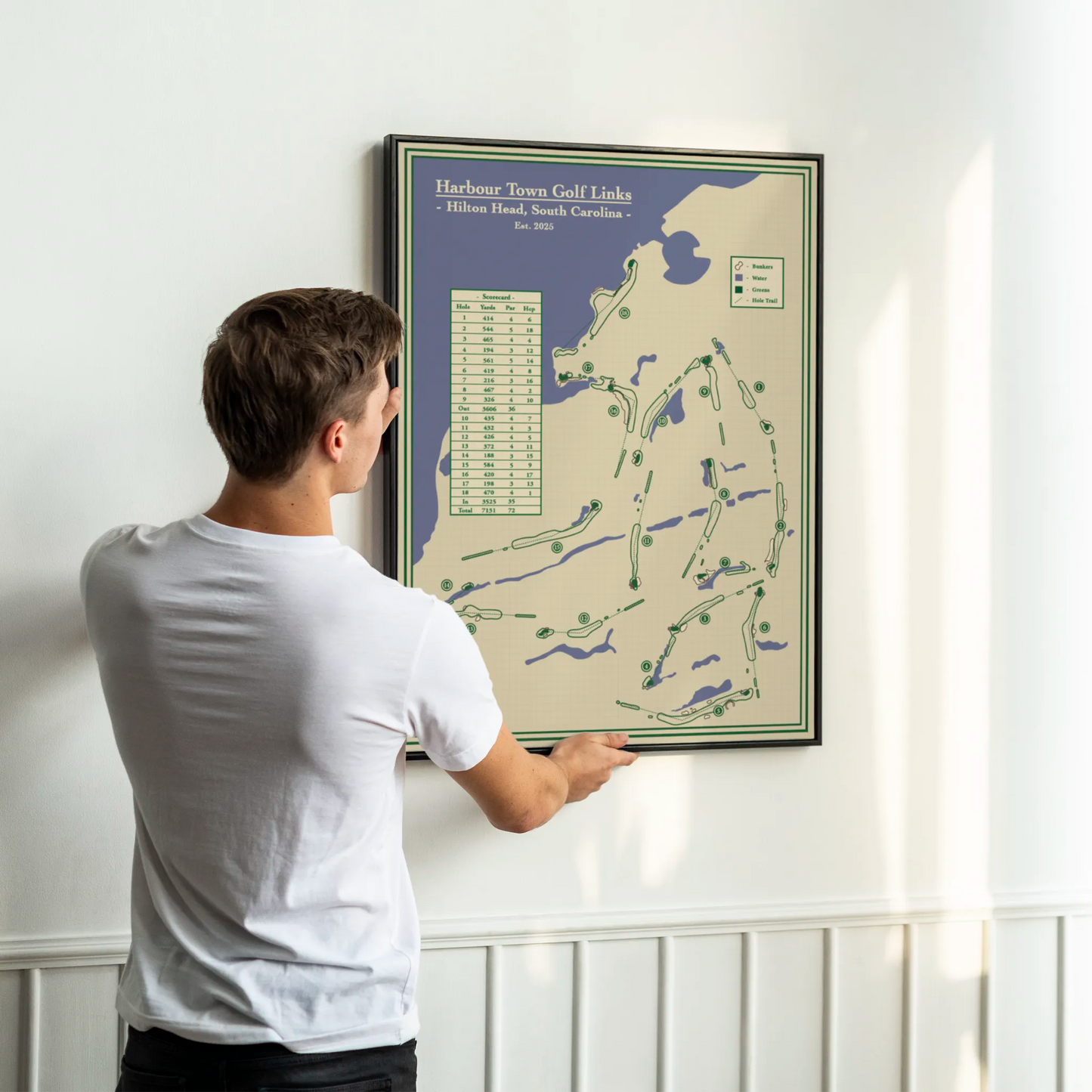 framed map of Harbour Town Golf Links on a white wall.