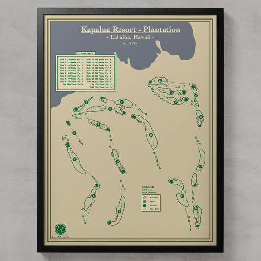 Golf course map print of Kapalua Resort Plantation in Lahaina, Hawaii