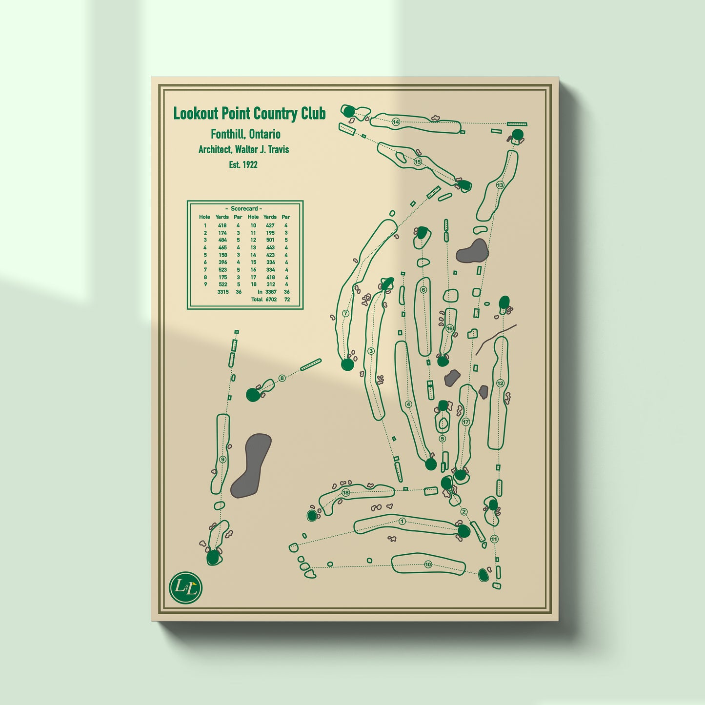 Unframed golf course map of Lookout Point Country Club - Blueprint Series