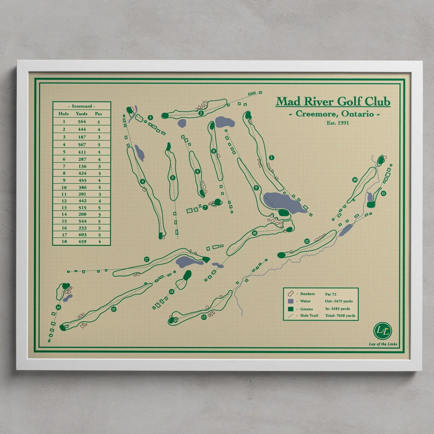 golf course map print for Mad River Golf Club in Creemore, Ontario,