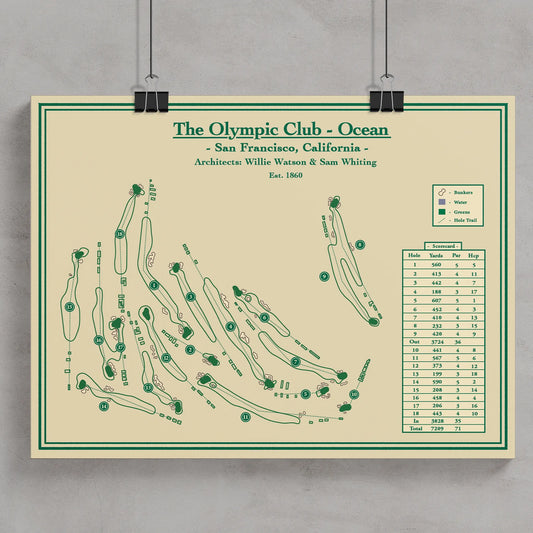 Golf course map print of The Olympic Club - Ocean in San Francisco, California