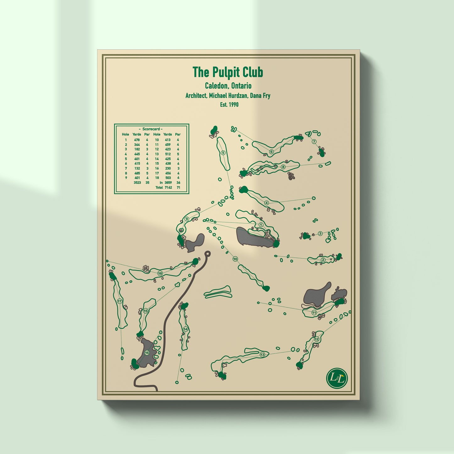 Course Map of The Pulpit Golf Club - Unframed - Blueprint Series
