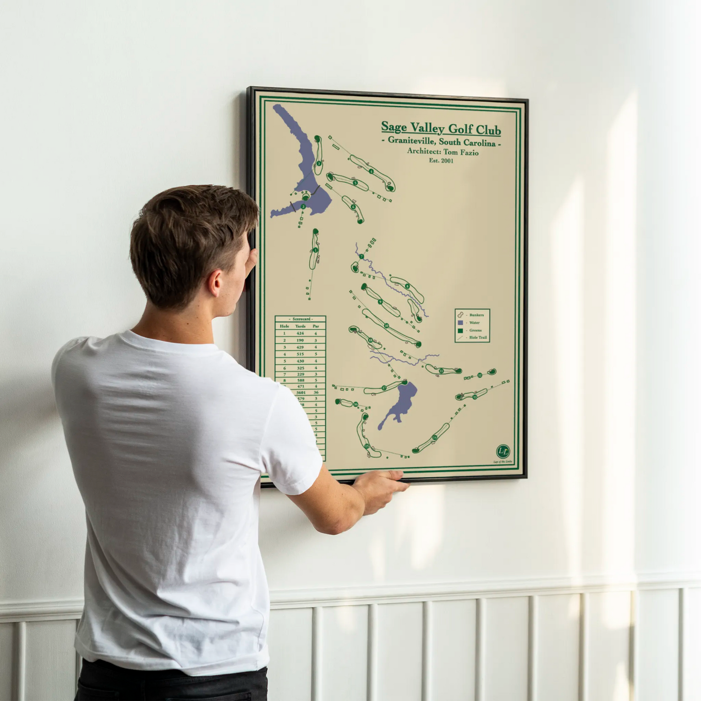 Sage Valley Golf Club course map poster print showing the pristine parkland routing and dramatic bunker complexes.