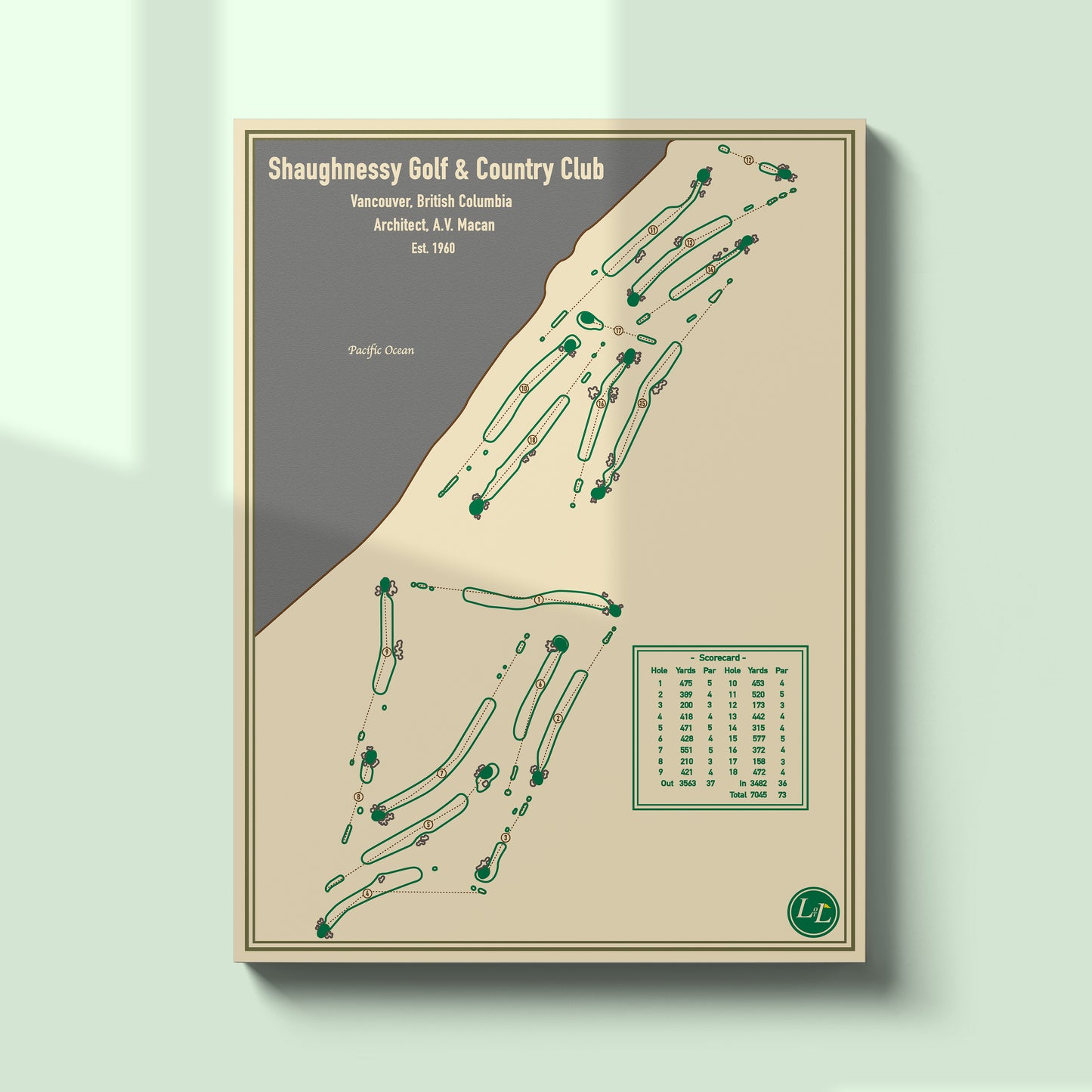 Shaughnessy Golf Club Golf Course Map Print - Blueprint Series - Unframed