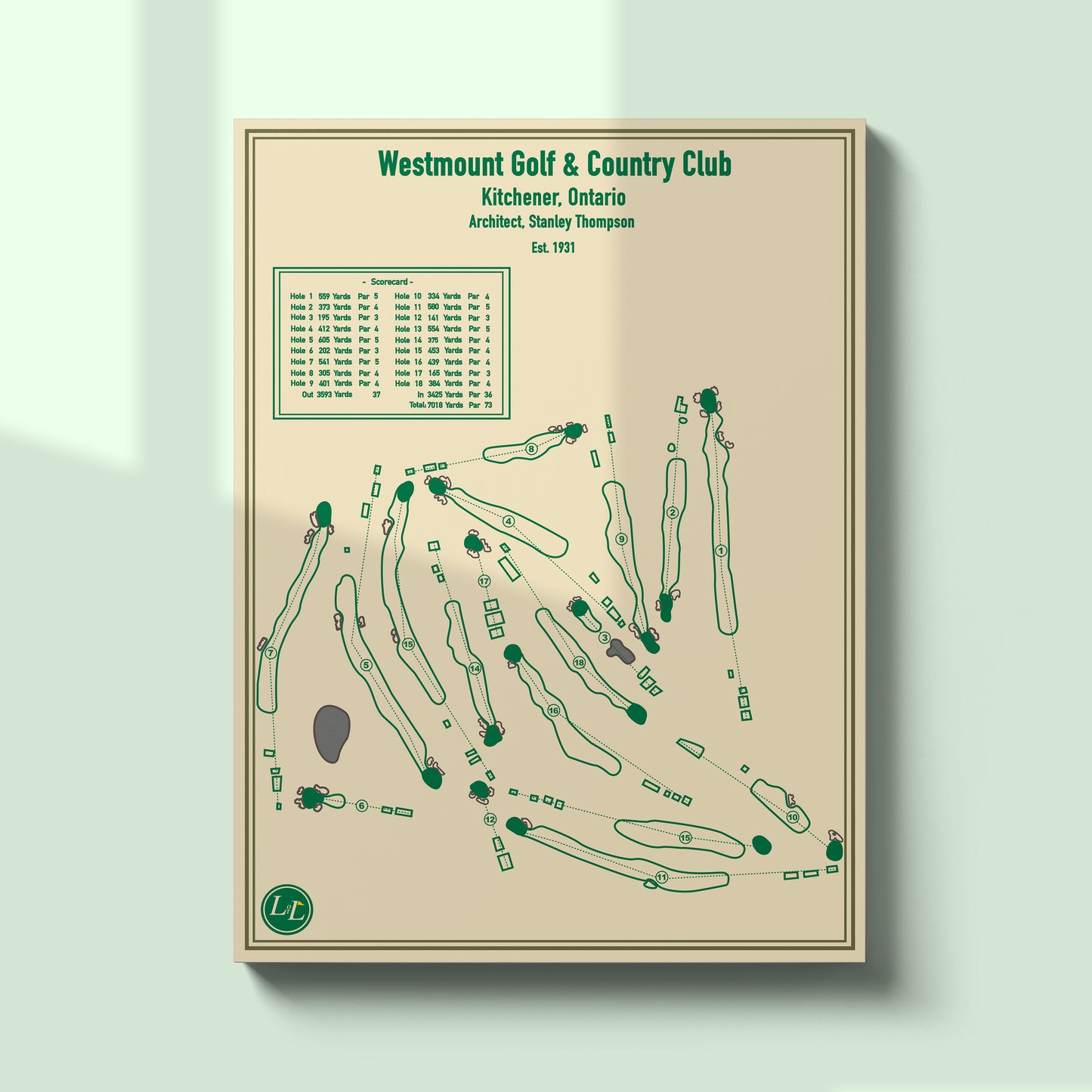 Course Map of The Westmount Golf Club - Unframed Golf Art - Blueprint Series