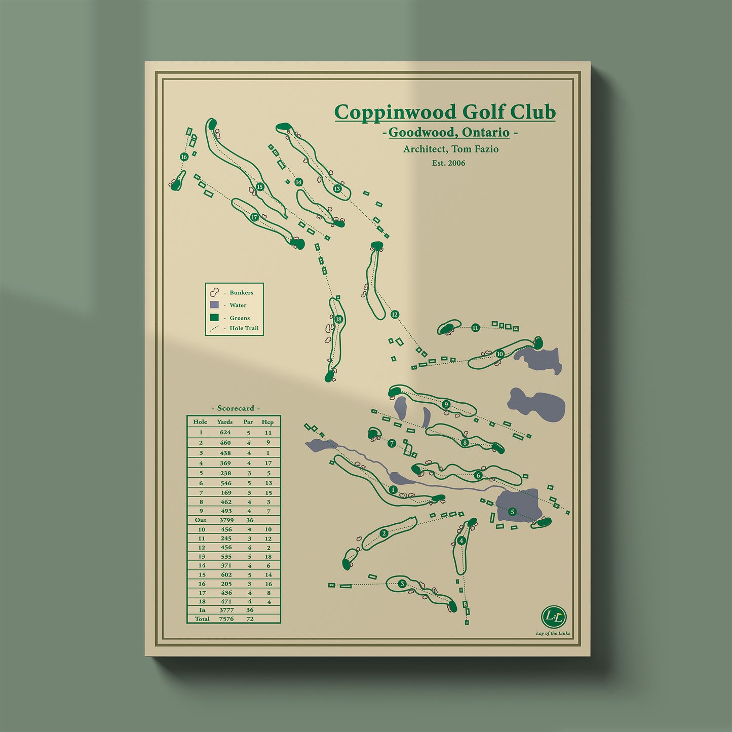 coppinwood golf club course map print ontario canada golf art