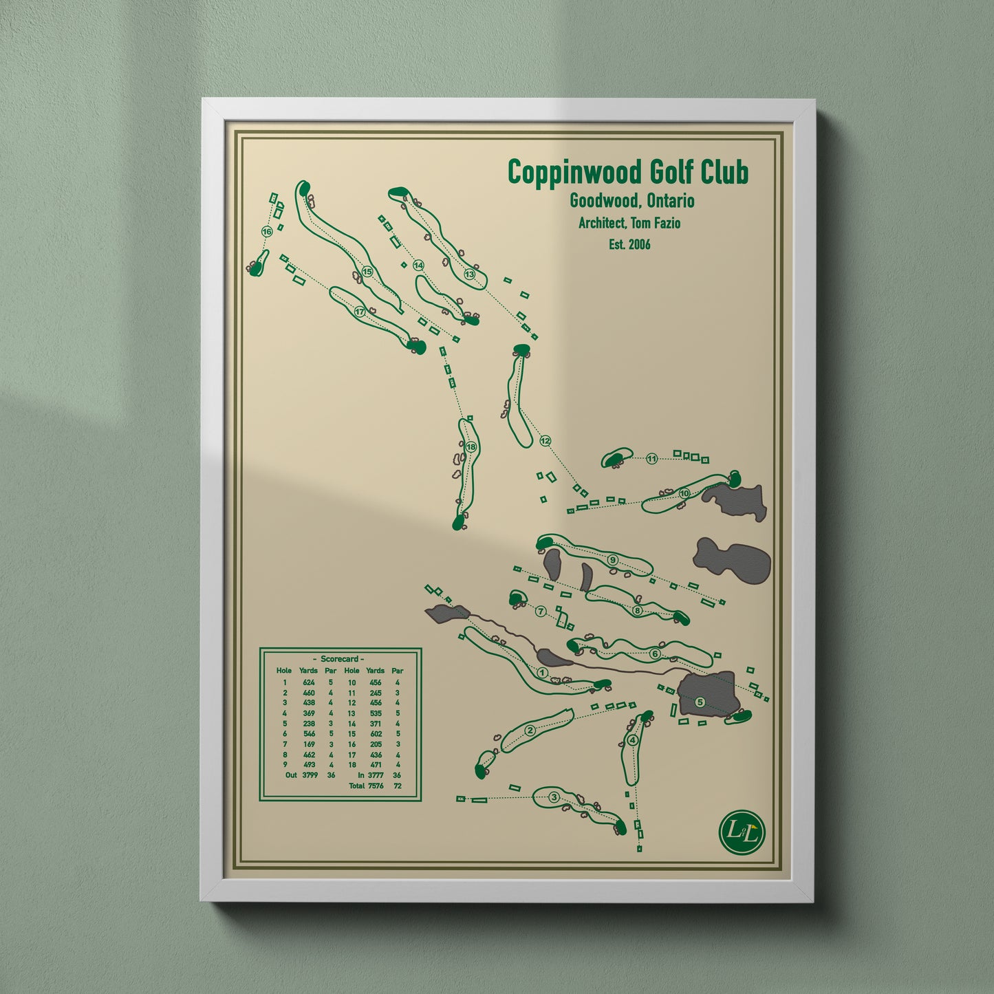 Course Map of Coppinwood Golf Club - White Frame - Blueprint Series