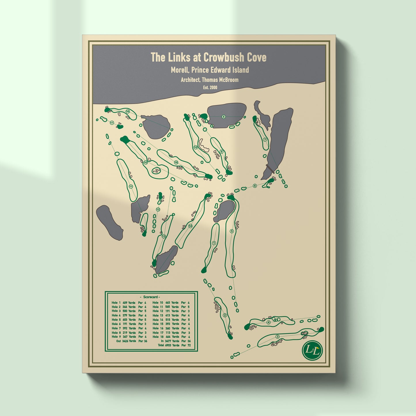 Unframed map of The Links at Crowbush Cove golf course - Blueprint Series