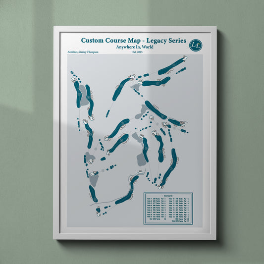 Framed custom golf course map by lay of the links - legacy series