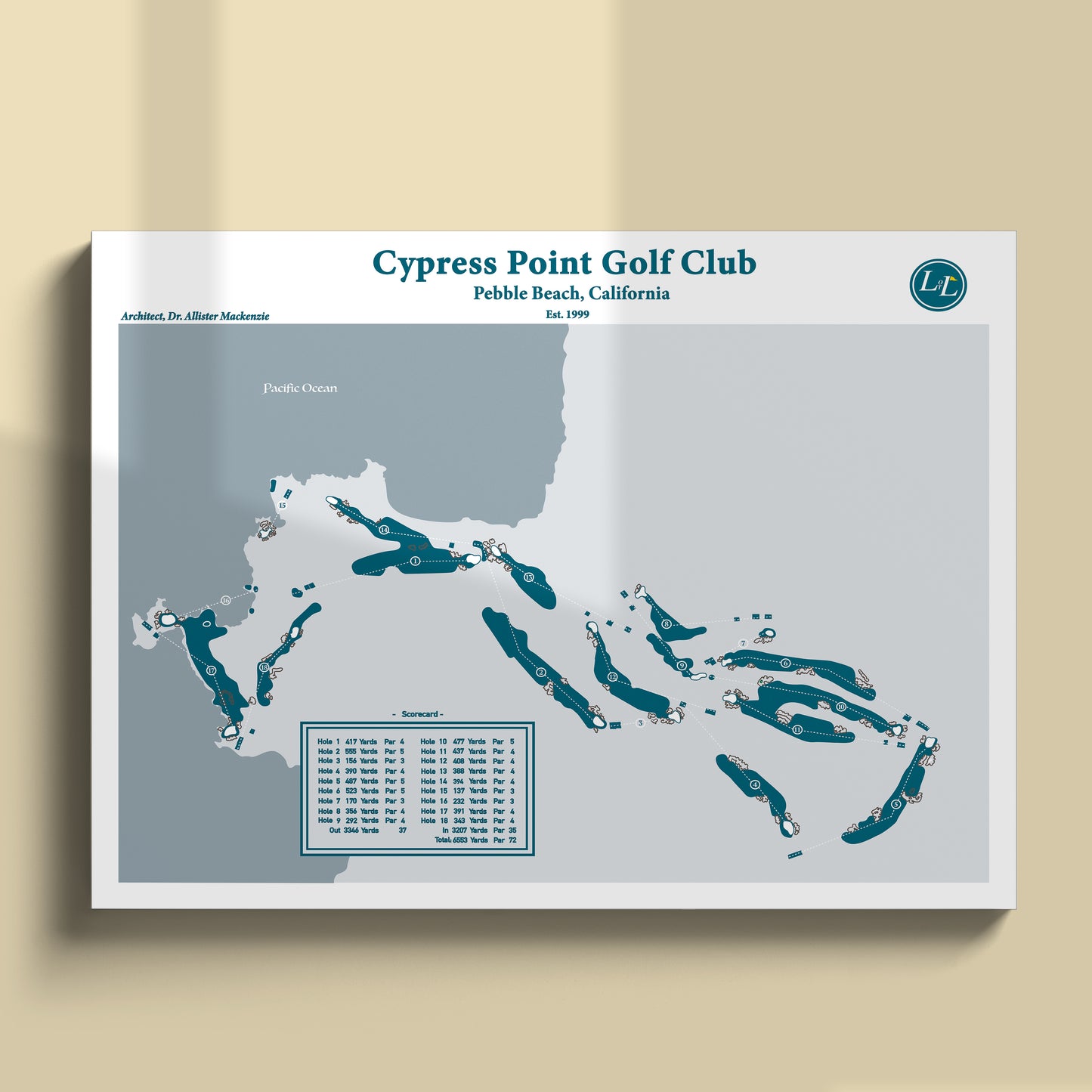 Cypress Point Golf Club Course Map Print - Legacy Series - Unframed