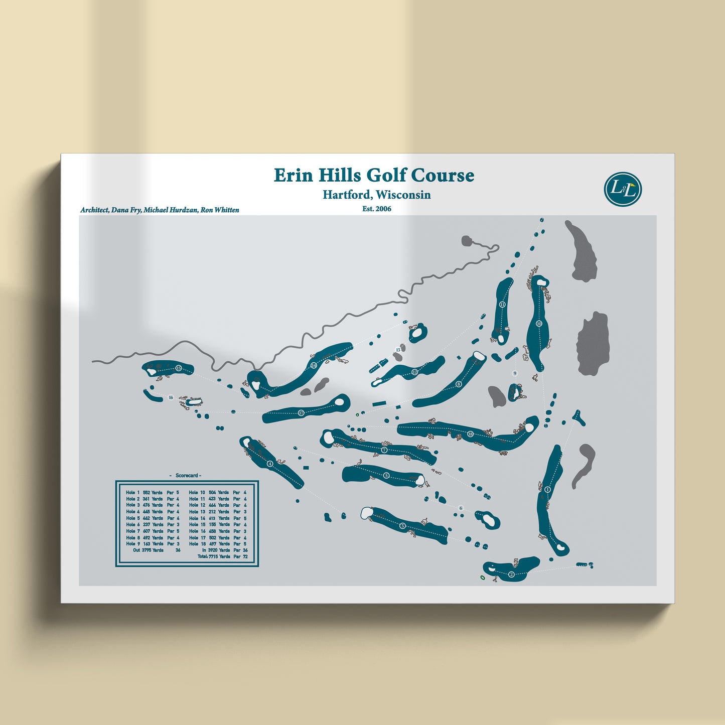 Erin Hills Golf Course Map - Legacy Series - Unframed
