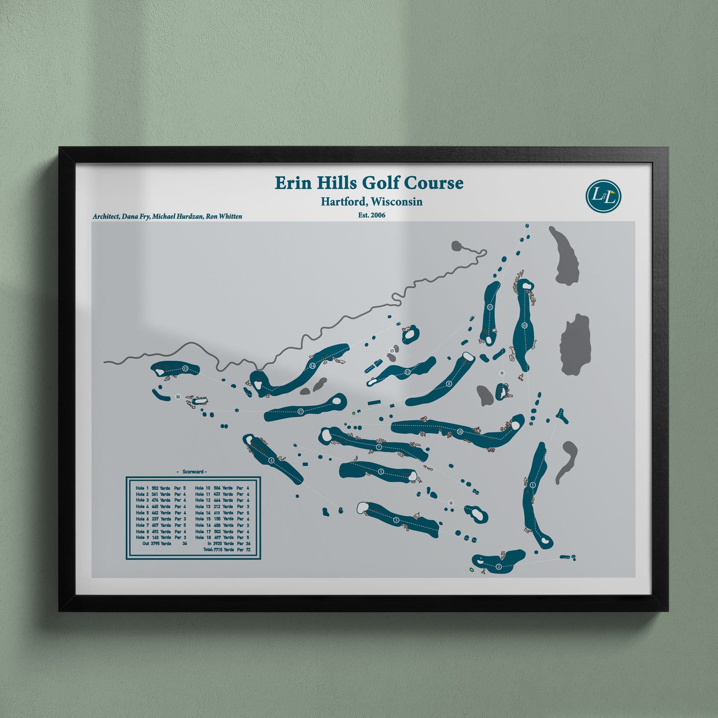 Erin Hills Golf Course Map - Legacy Series - Black Frame