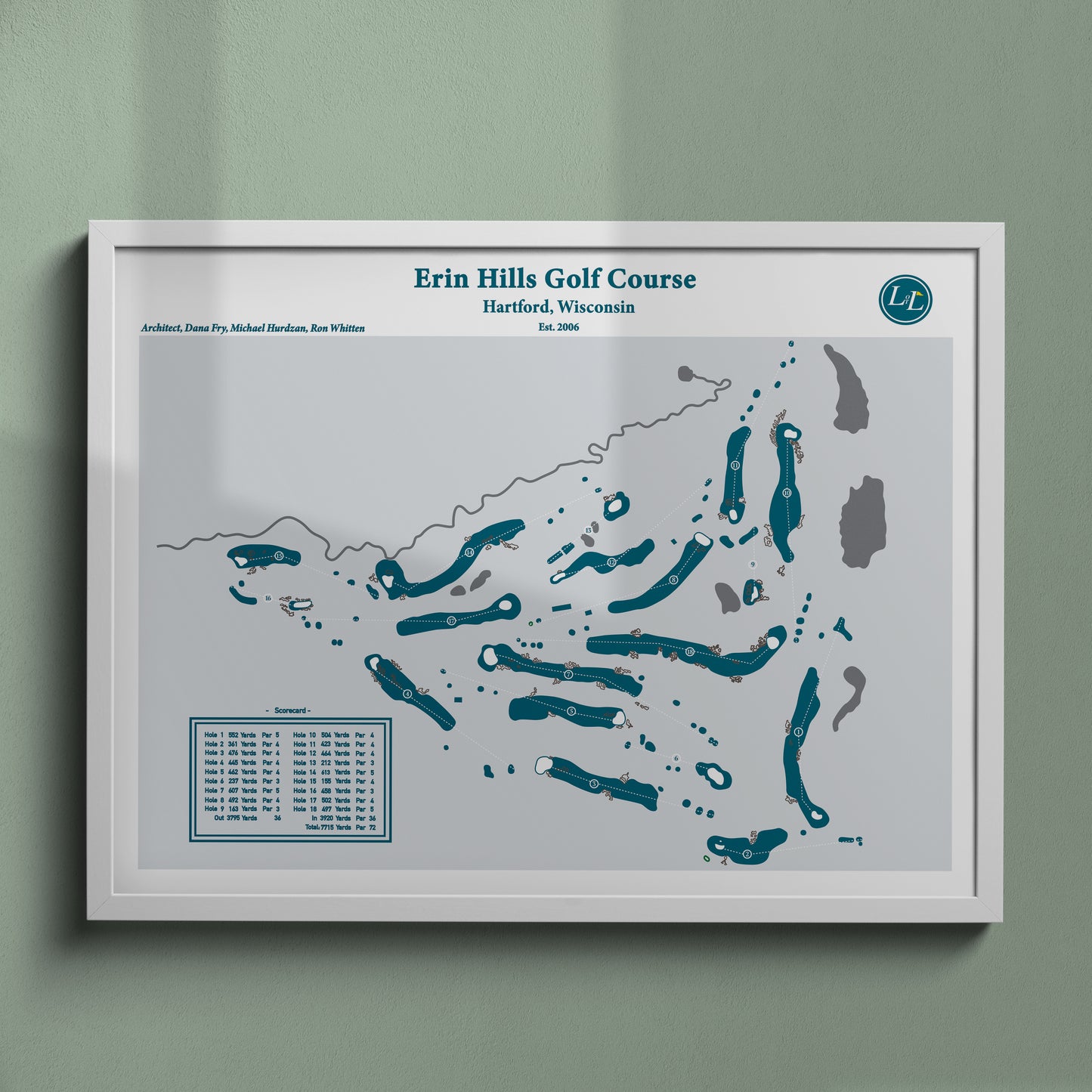 Erin Hills Golf Course Map - Legacy Series - White Frame