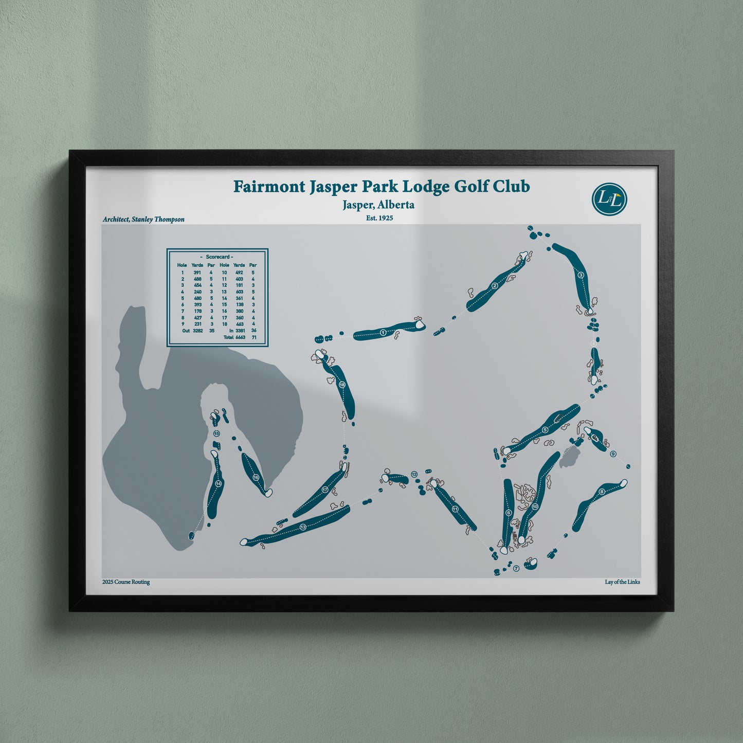 Framed map of Fairmont Jasper Park Lodge Golf Club - Legacy Series