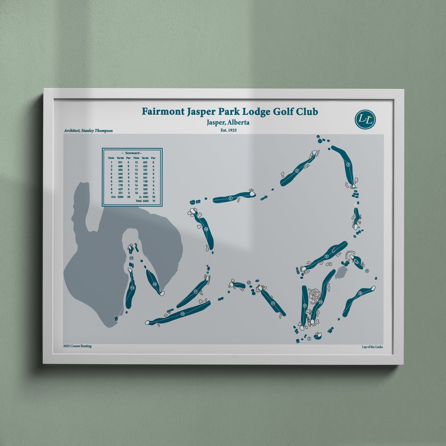 Framed map of Fairmont Jasper Park Lodge Golf Club - Legacy Series