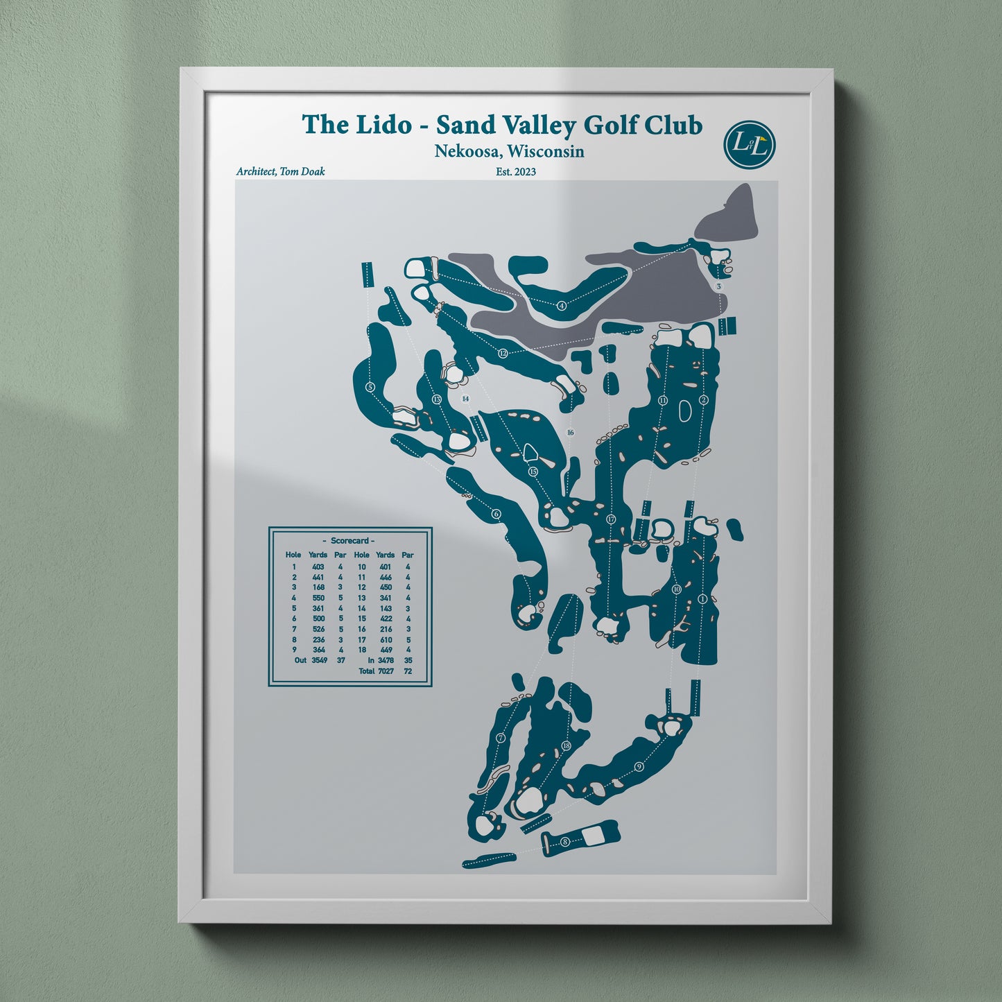 Sand Valley Golf Club - The Lido Golf Course Map Print - Legacy Series - White Frame
