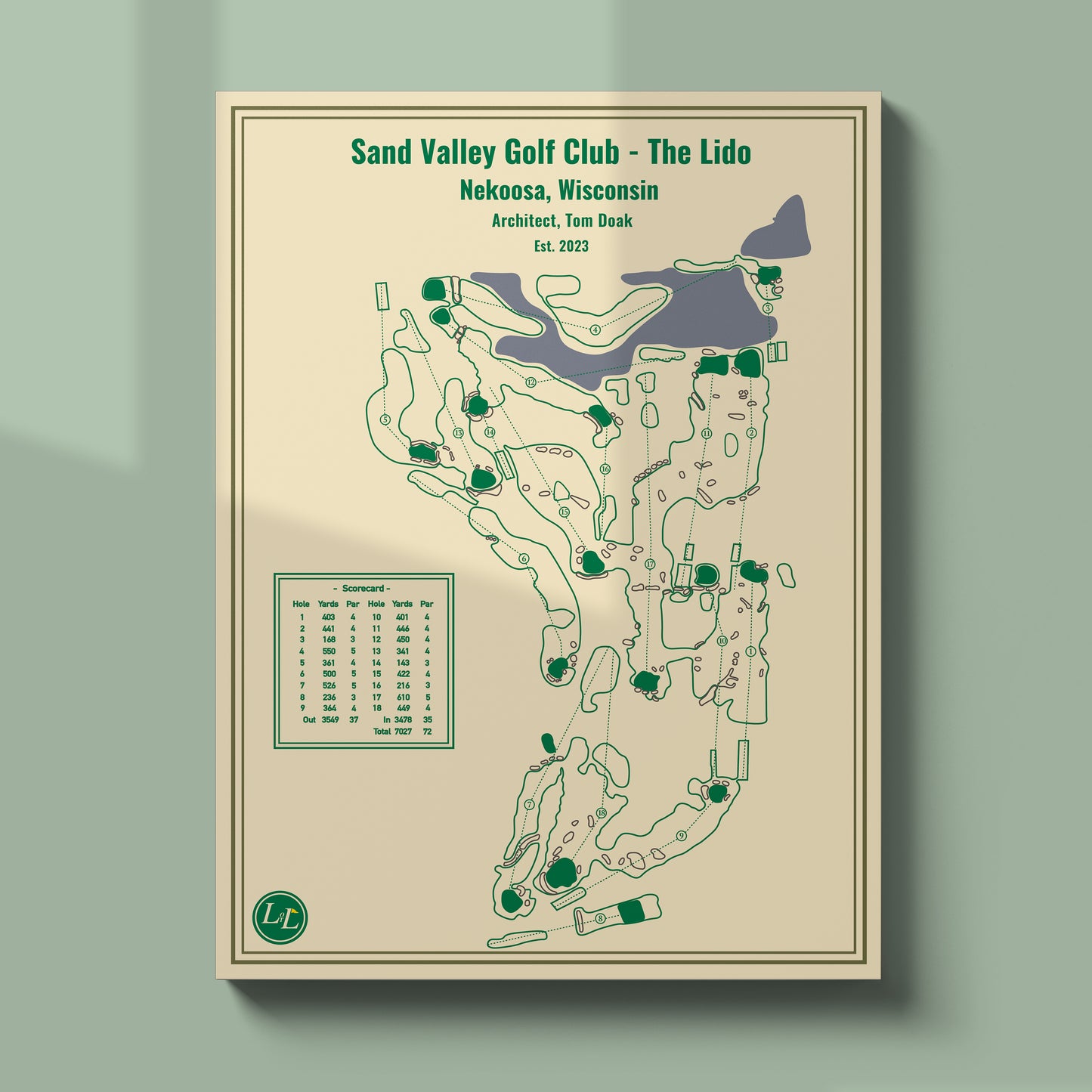 Sand Valley Golf Club - The Lido Golf Course Map Print - Blueprint Series - Unframed