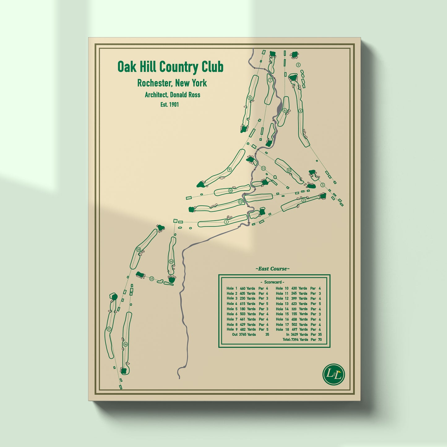 East Course - Oak Hill Country Club Course Map - Blueprint Series - Unframed