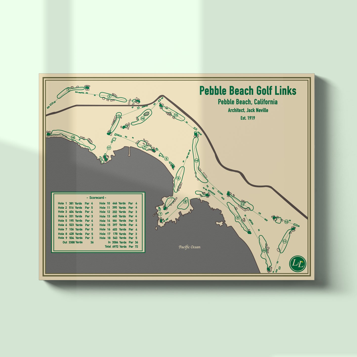 Pebble Beach Golf Links Course Map - Blueprint Series - Unframed