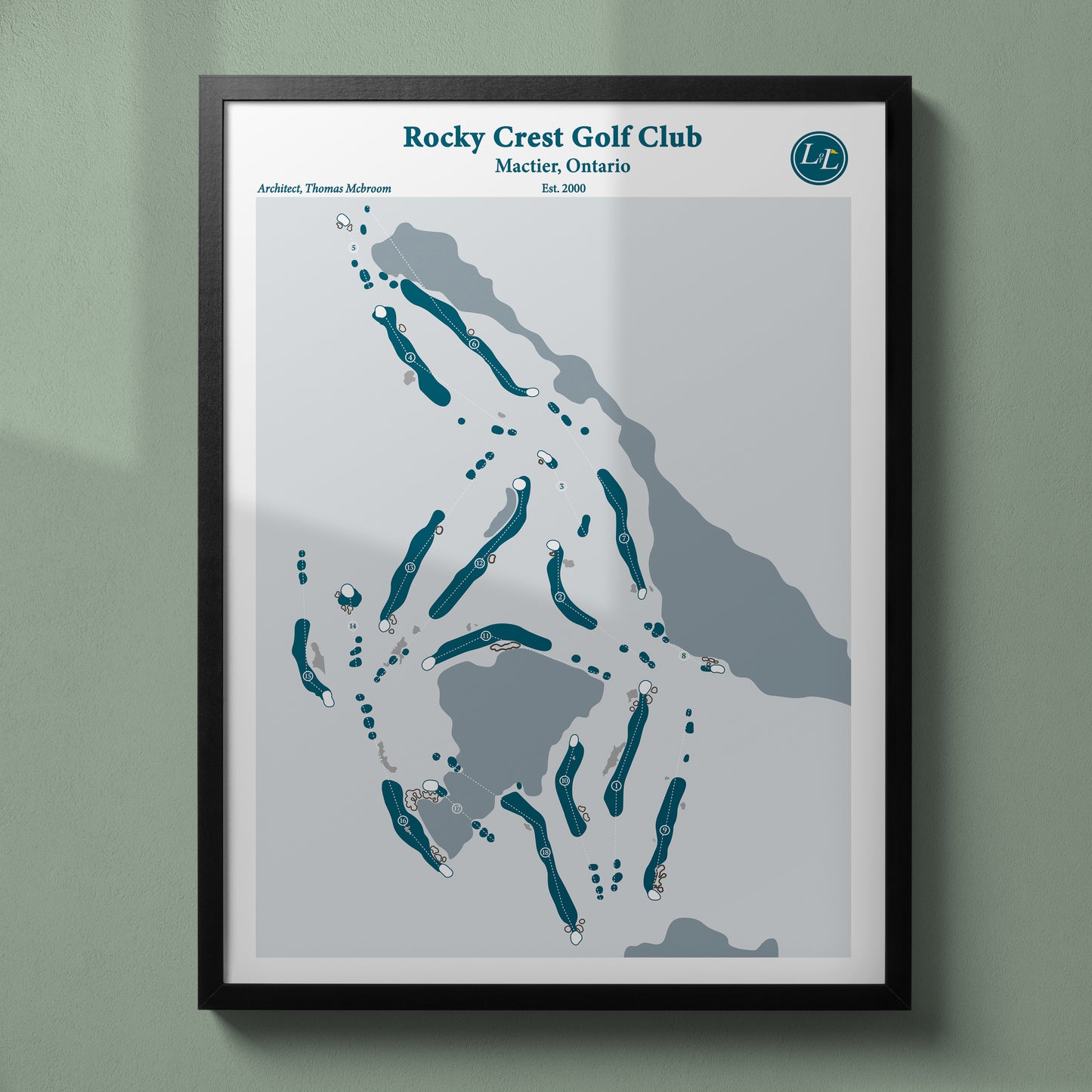 Rocky Crest Golf Club Golf Course Map Print - Legacy Series - Black Frame