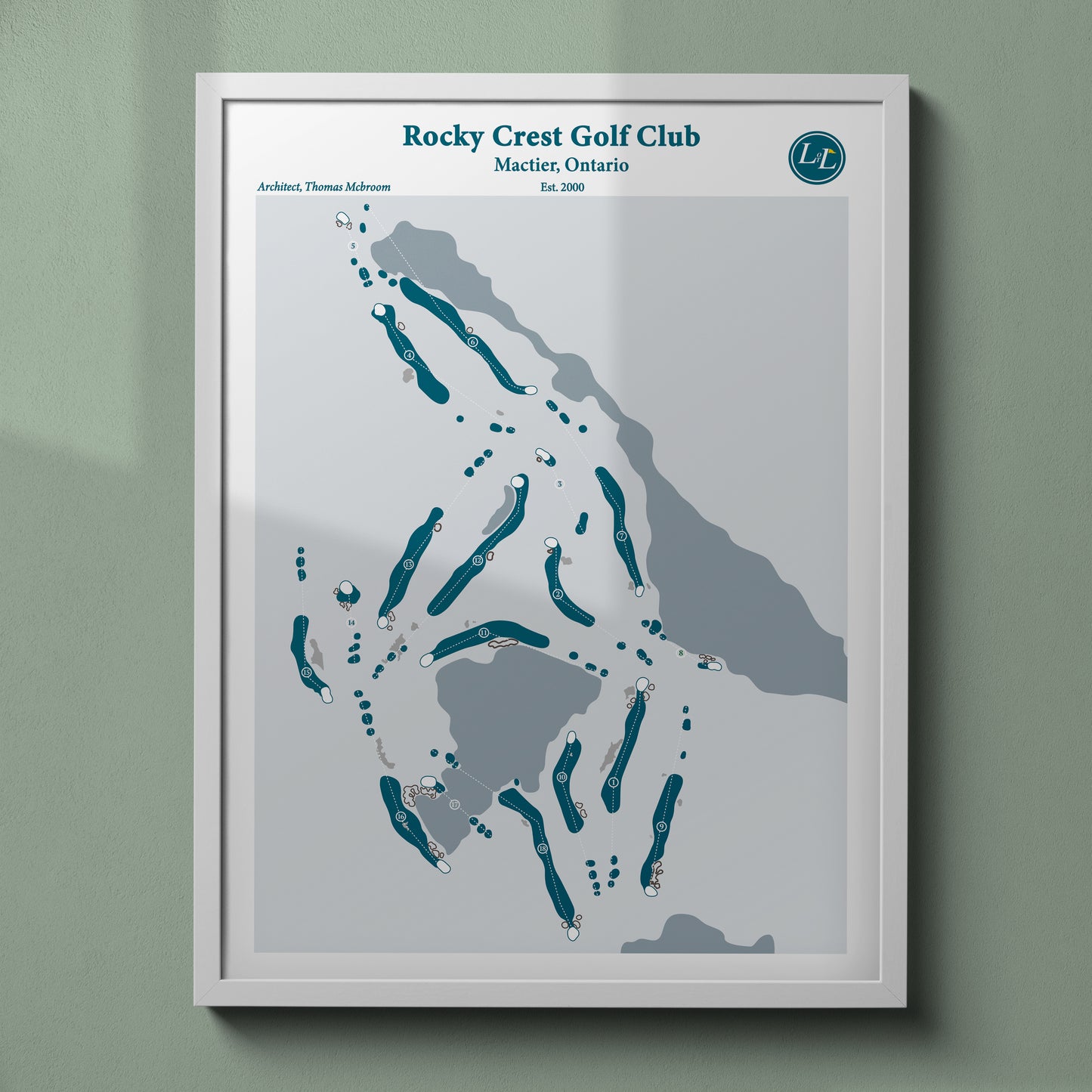 Rocky Crest Golf Club Golf Course Map Print - Legacy Series - White Frame