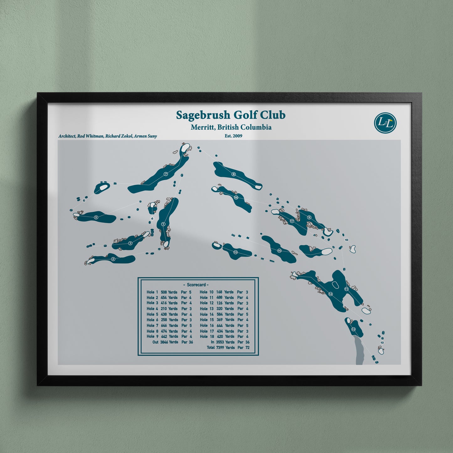 Black Framed Course map of Sagebrush Golf Club - Legacy Series