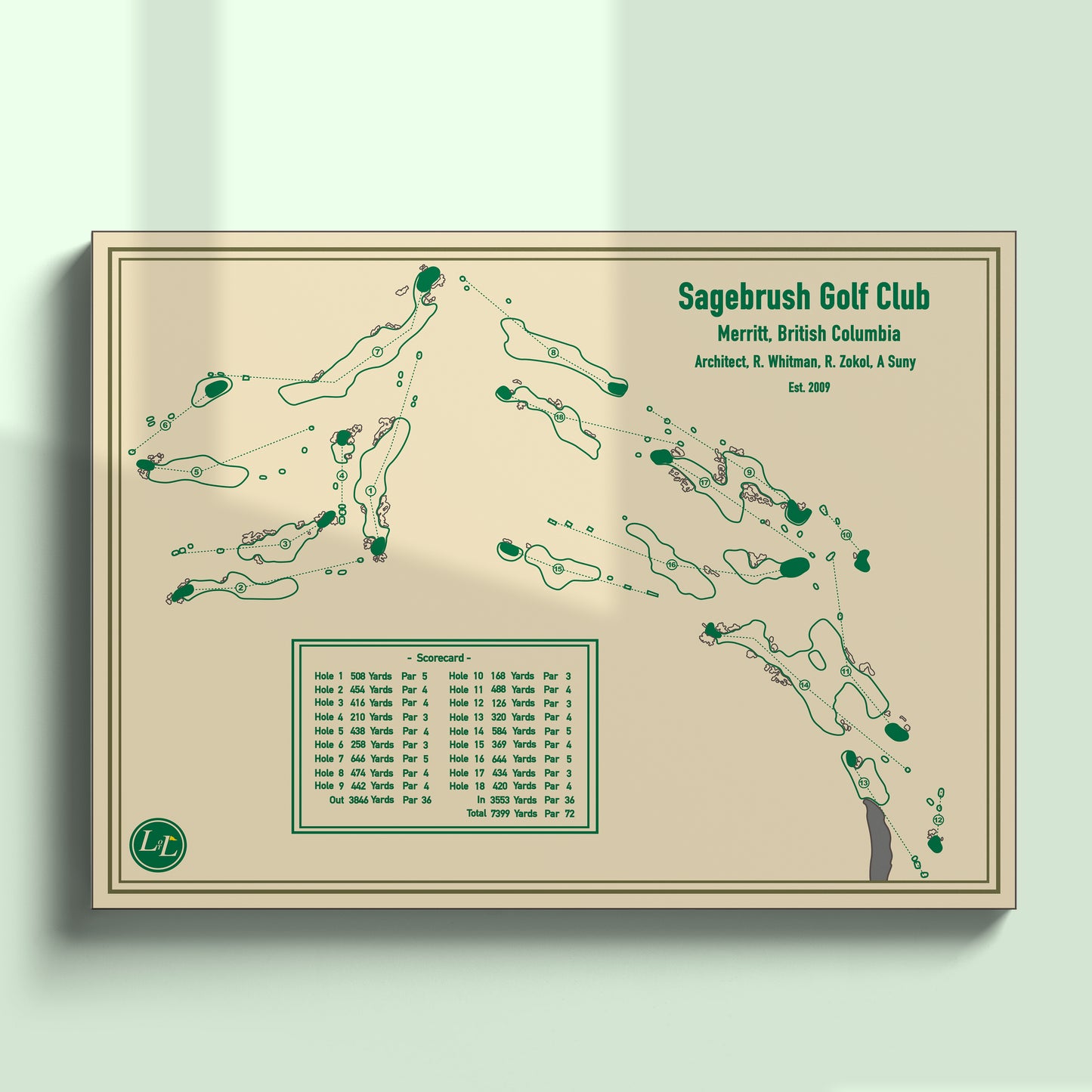 Unframed Course map of Sagebrush Golf Club - Blueprint Series