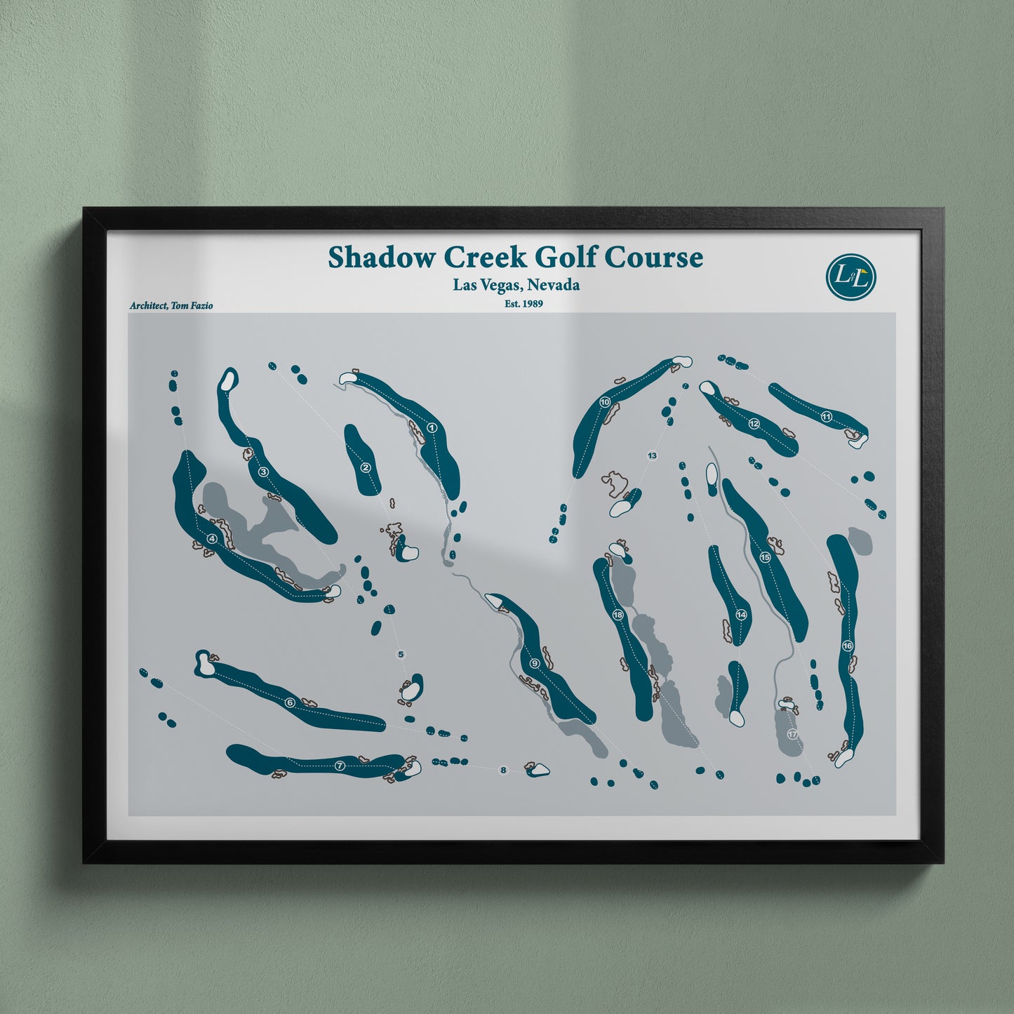 Shadow Creek Golf Course Map Print - Legacy Series - Black Frame