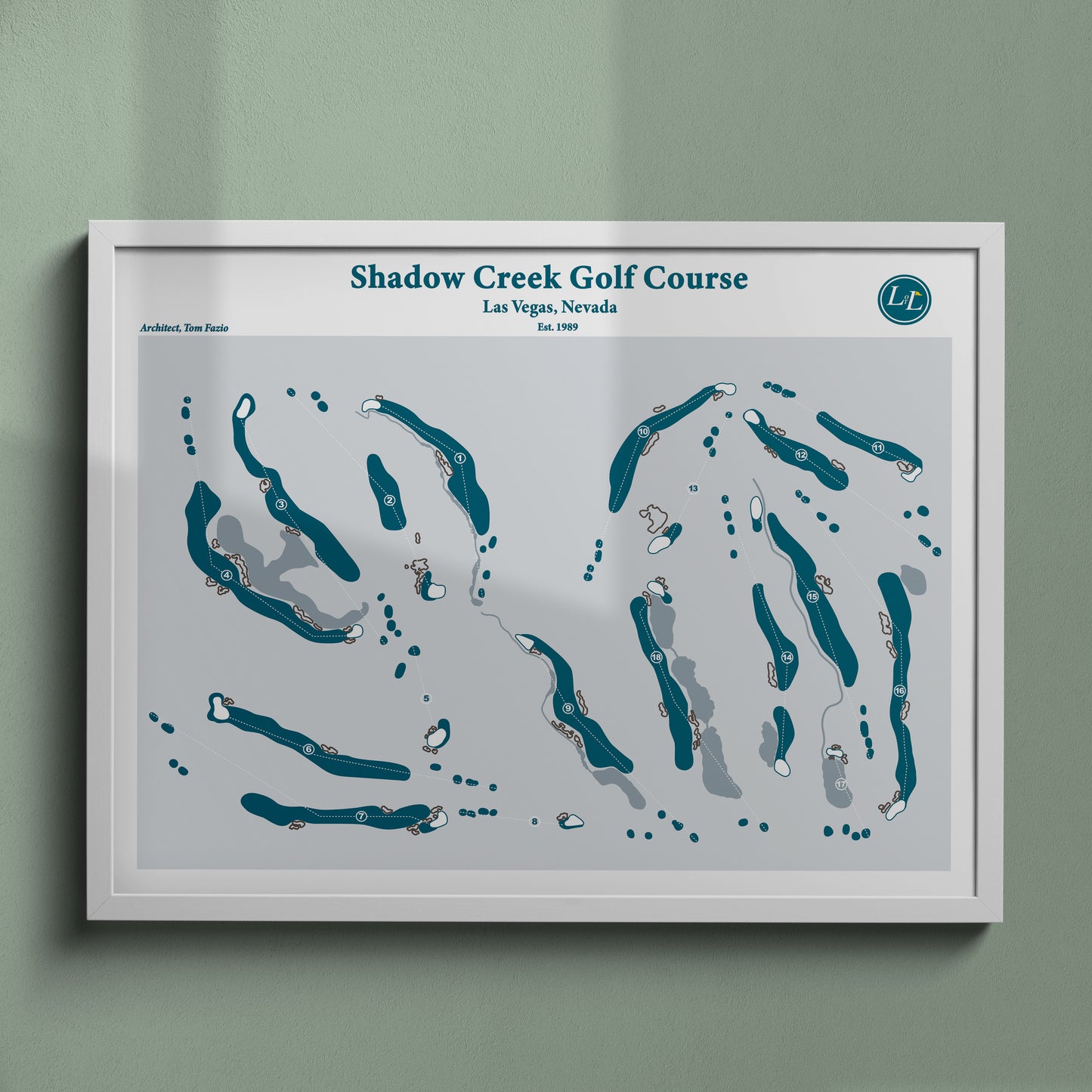 Shadow Creek Golf Course Map Print - Legacy Series - White Frame
