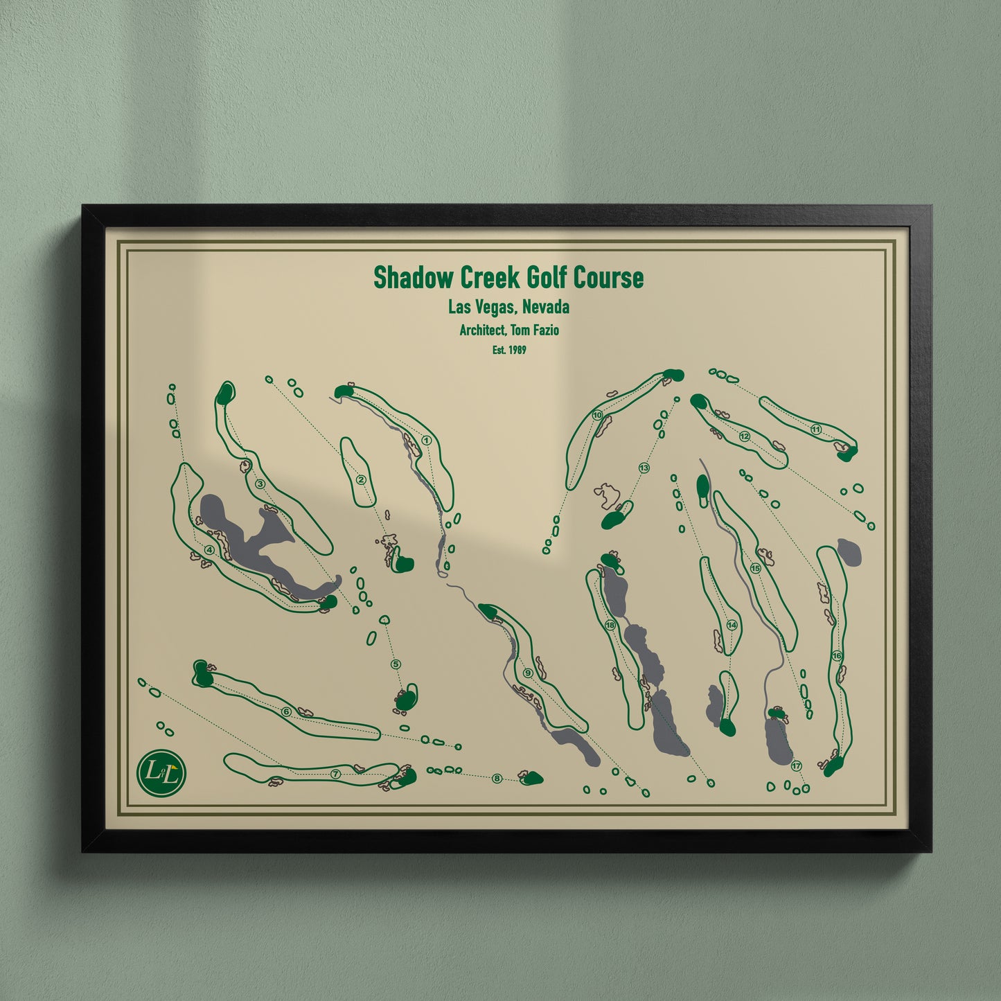 Shadow Creek Golf Course Map Print - Blueprint Series - Black Frame