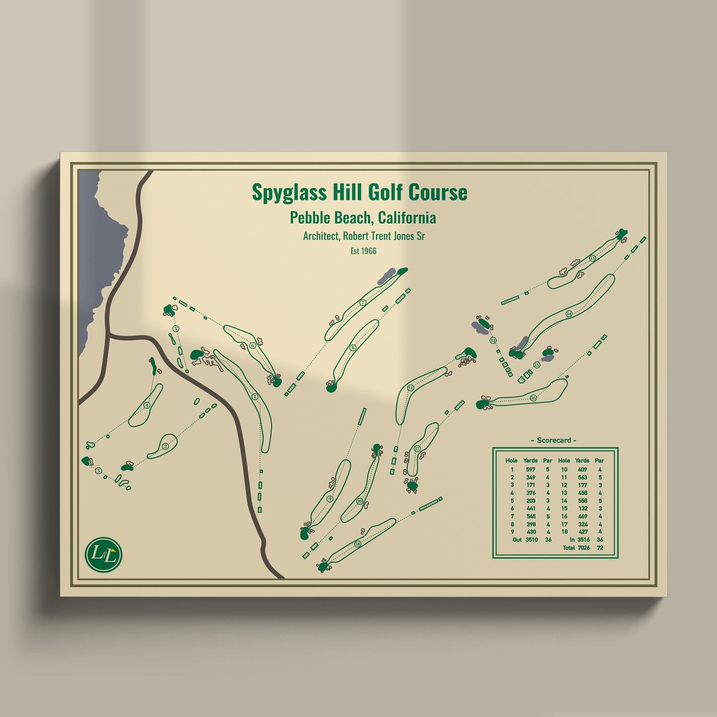 Spyglass Hill Golf Course Map Print - Blueprint Series - Unframed