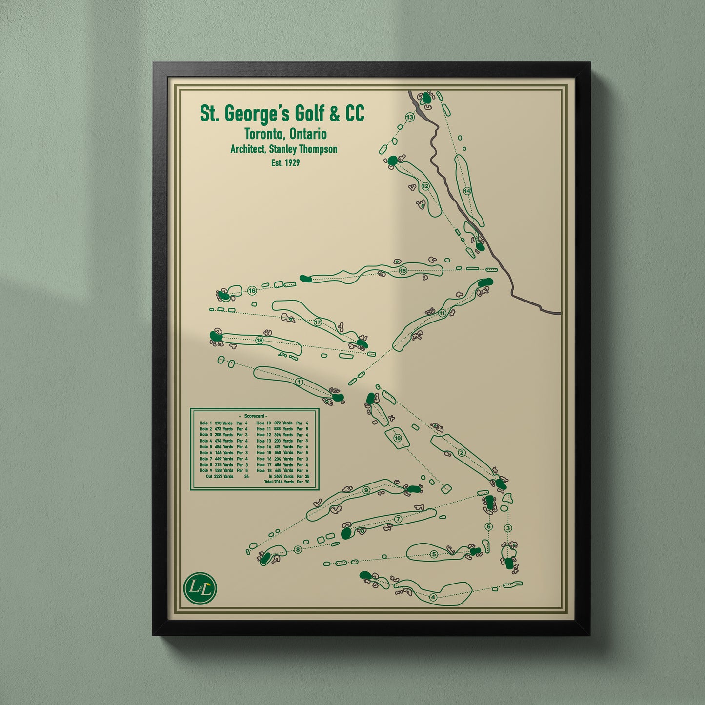 Black Framed Course Map of St. George's Golf & CC - Blueprint Series