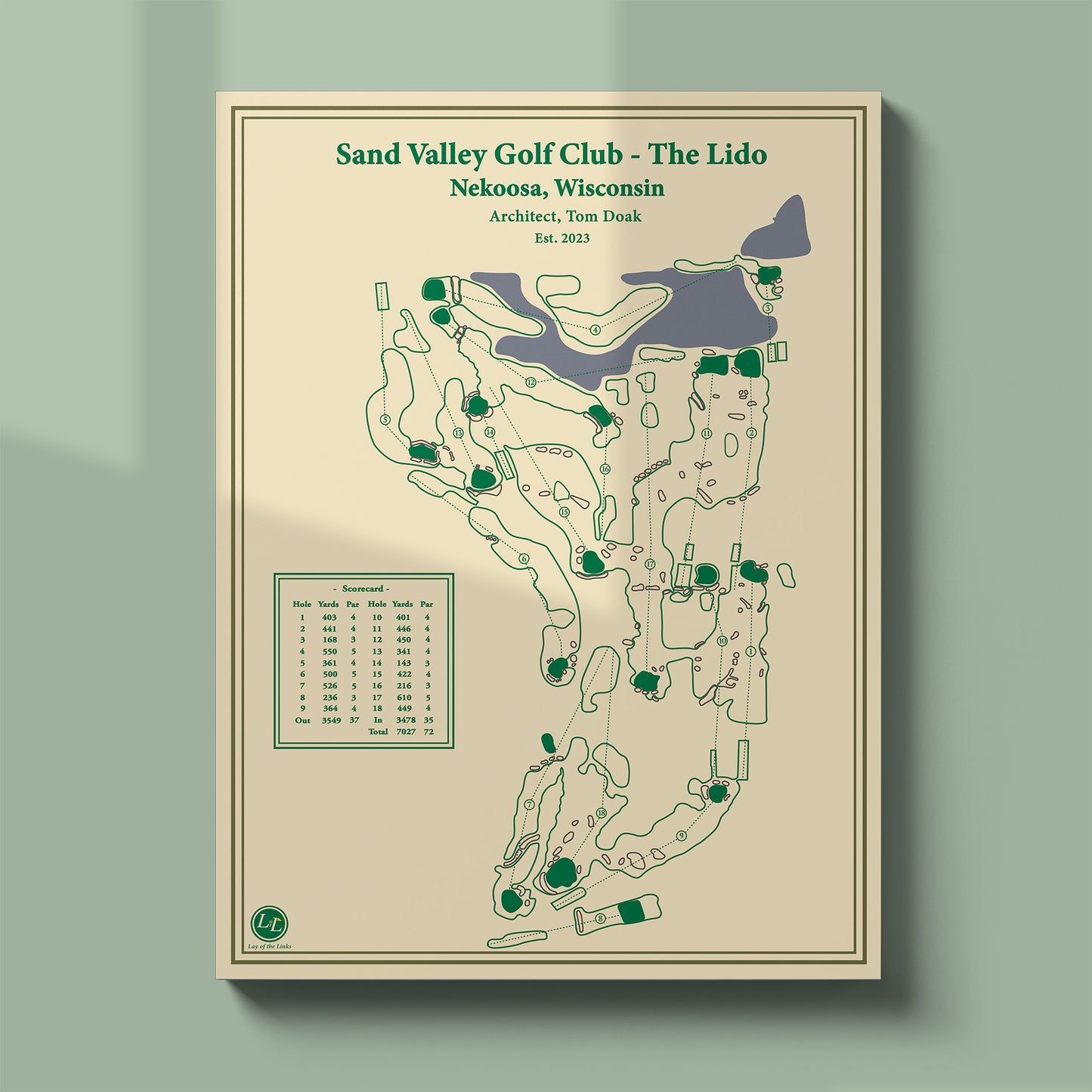 Unframed The Lido course map poster print showing the faithful recreation of the original Long Island design.