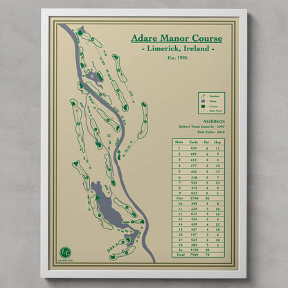 Framed map of Adare Manor Course in Limerick, Ireland on a gray background