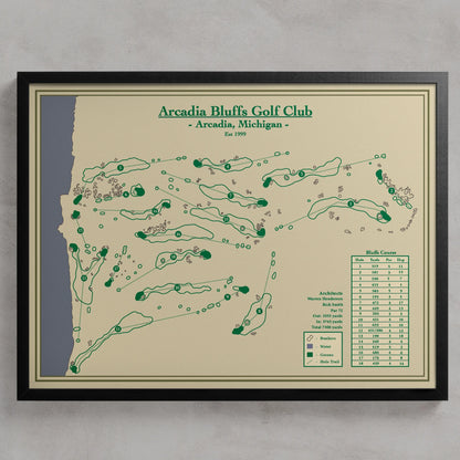 Framed Arcadia Bluffs Golf Course Map Print