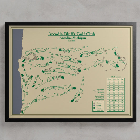 Framed Arcadia Bluffs Golf Course Map Print