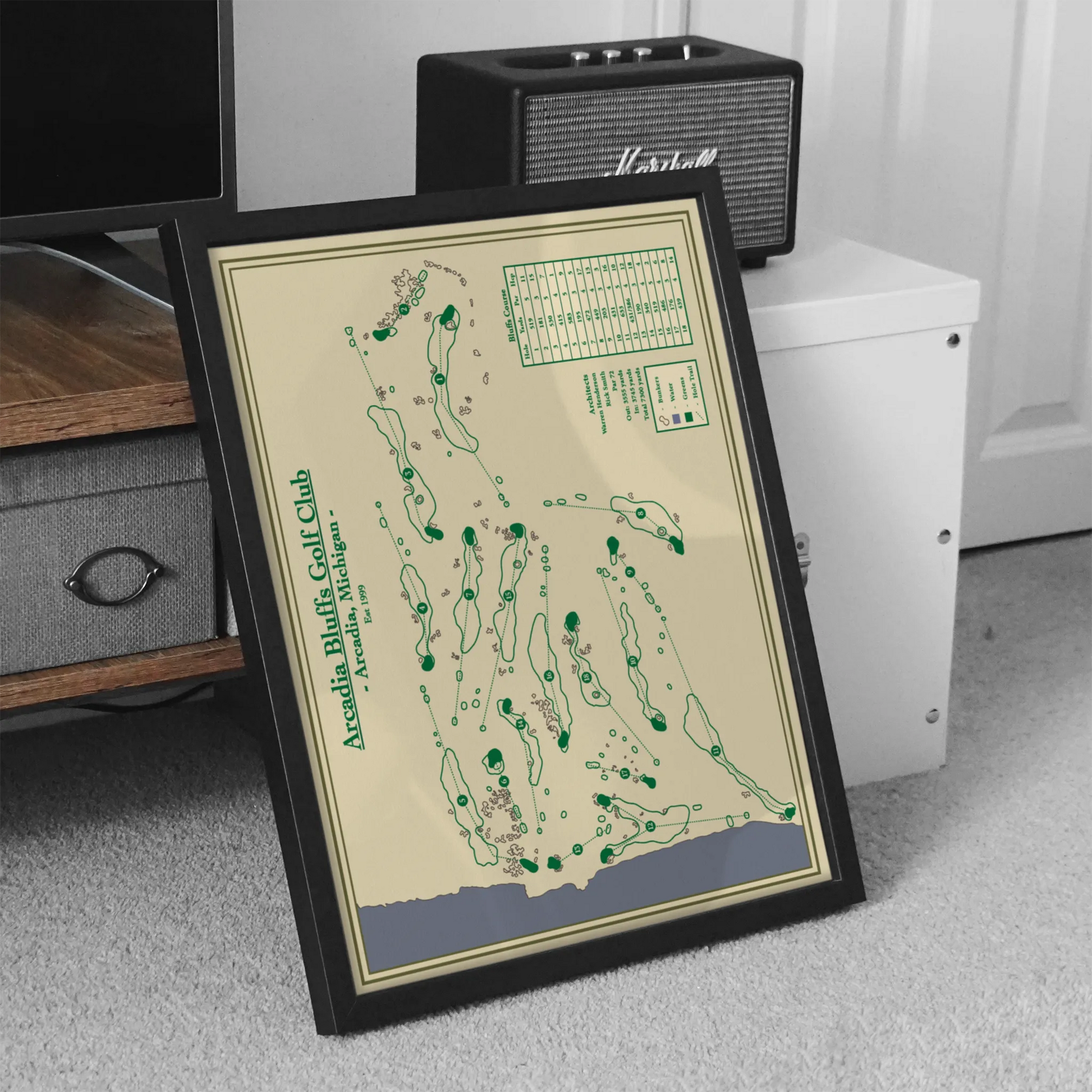 Framed Arcadia Bluffs Golf Course Map Print