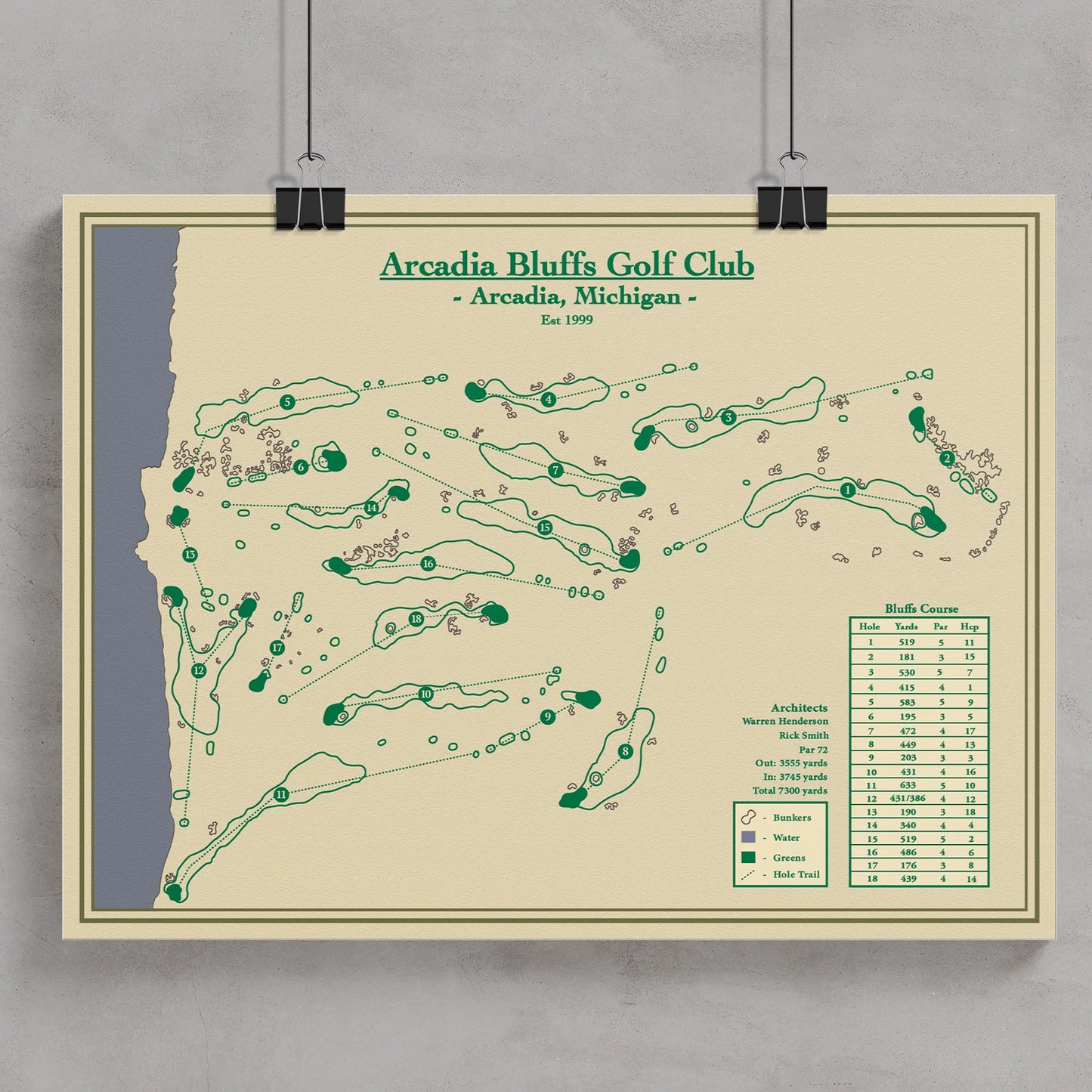 Framed Arcadia Bluffs Golf Course Map Print - Michigan