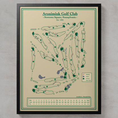 Framed course map of Aronimink Golf Club
